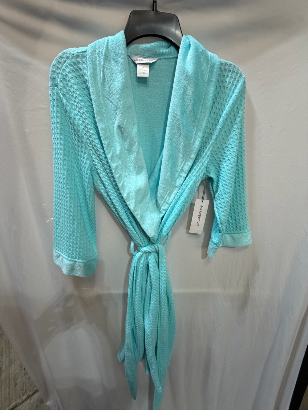 Liz Claiborne Light Turquoise Waffle Knit Robe with Satin Shawl Collar